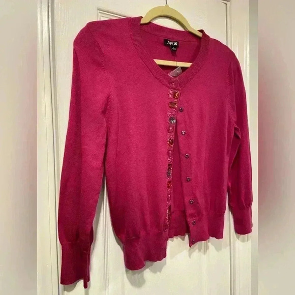 NWT Apt. 9 Pink Embroidered Beaded Bedazzled Button Front Cardigan Size Small - Picture 4 of 10